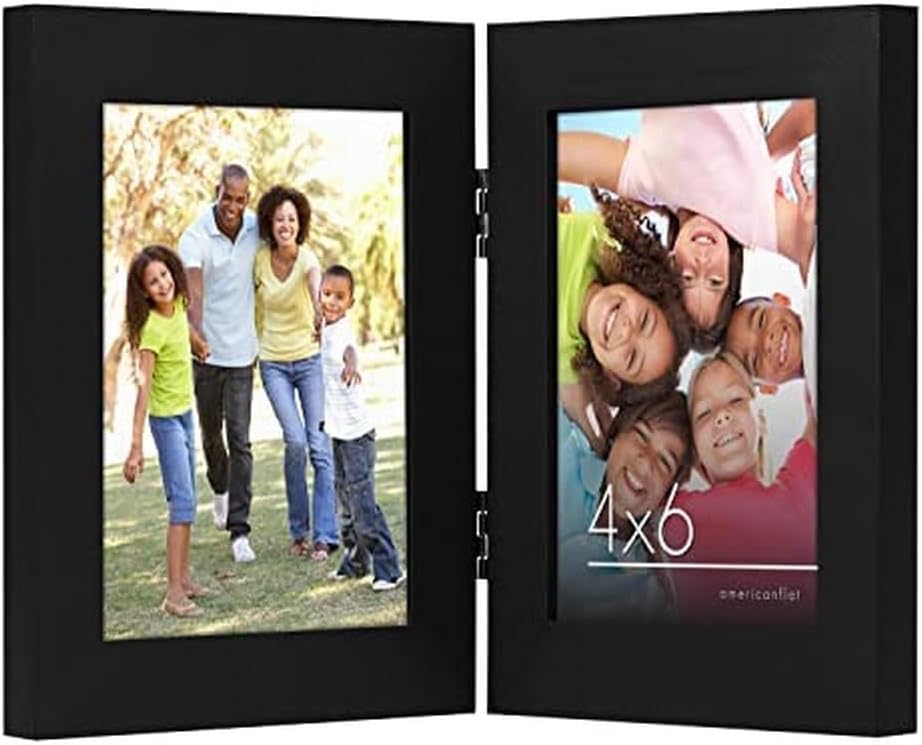Photo Albums, Frames & Accessories - Americanflat 4x6 Hinged Picture Frame with Glass Front - Displays 2 4x6 Inch Pictures, Stands Vertically on Desktop or Table Top , Black