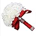 StillCool Wedding Bouquets, Crystal Pearl Silk Roses Bridal Bridesmaid Wedding Hand Bouquet Artificial Fake Flowers (18cm*24cm, Red)