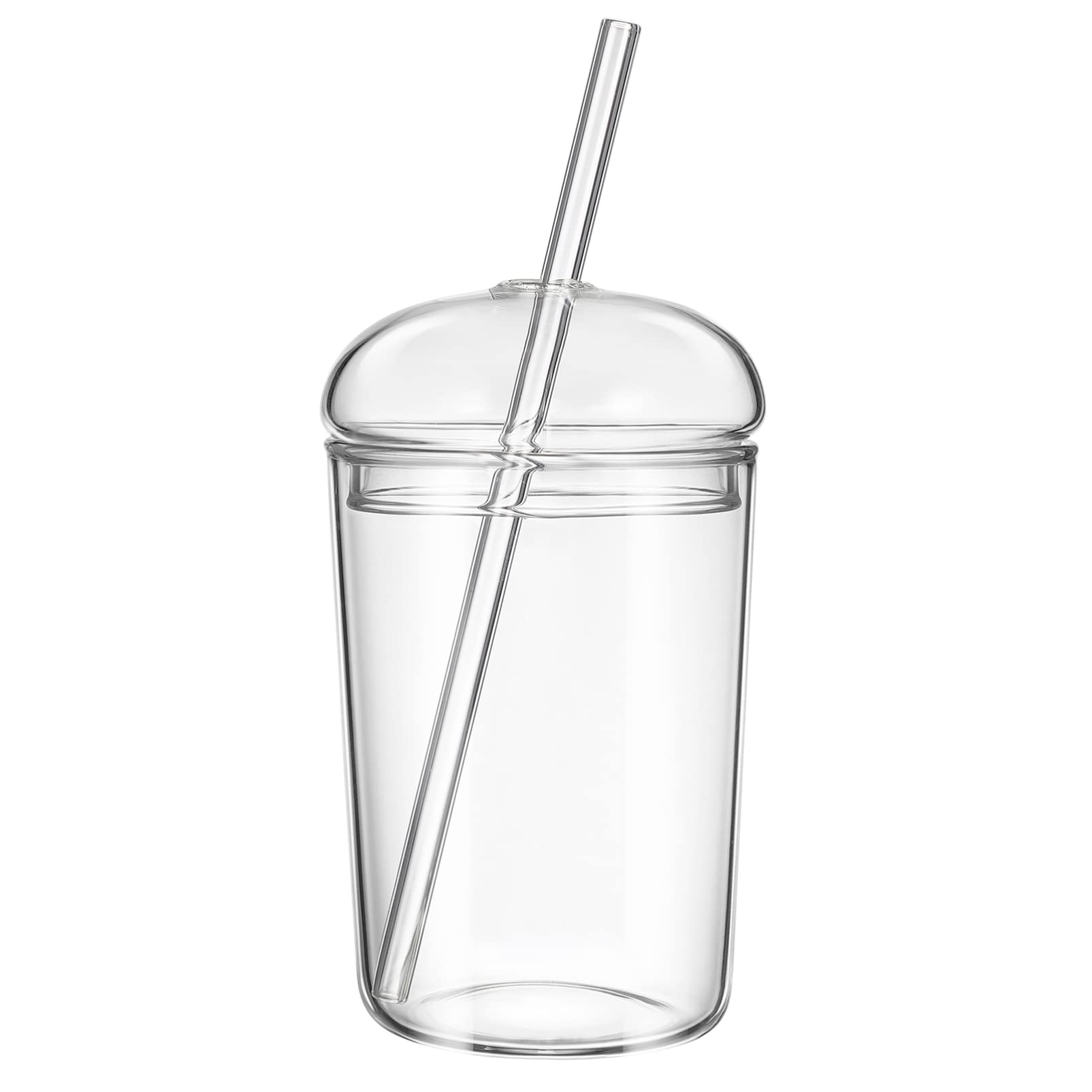 YARNOW Glass Tumbler Cup with Lids and Straws, Can Shaped Drinking Glasses Iced Coffee Glasses for Milk, Soda, Tea