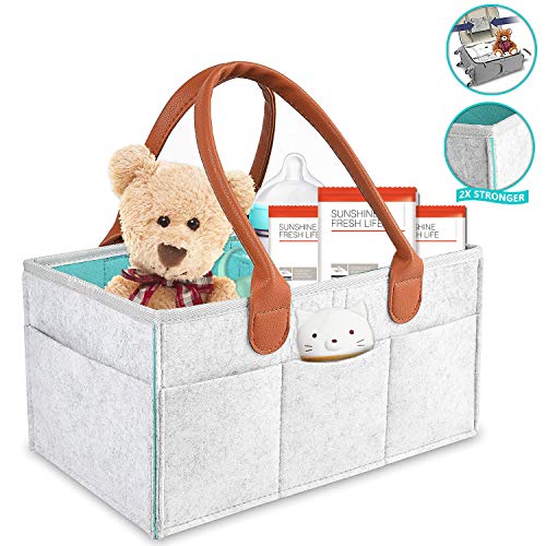 INCX Baby Diaper Caddy Organizer- Large (15"x10"x7'') Portable Diaper Tote Bag for Boys Girls Car Travel Bag Nursery Storage Bin for Changing Table Baby Shower Gift Basket Newborn Registry Must Haves