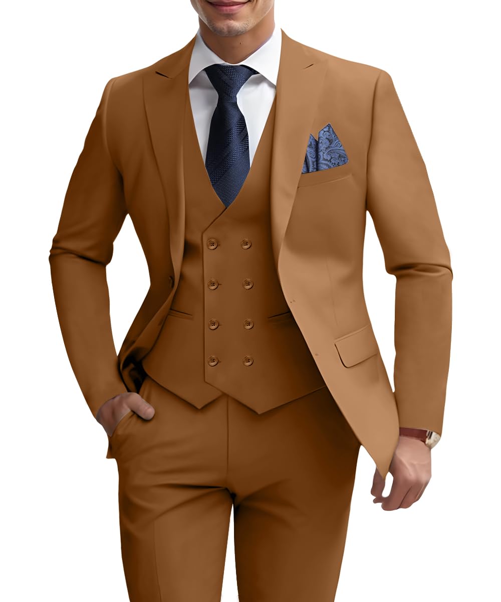 Mens Brown Suits 3 Piece Suit Set Slim Fit Suits