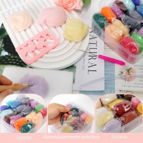 BDHYYM Wool Felt 36 Colors Needle Felt Kit with Wool Felt Tools Suitable for Beginners in Felt Craft Creative Handmade 119 Pieces