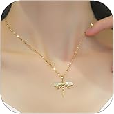 ALRNBY Dragonfly Necklace for Women Gold Chain Necklace Dainty Stainless Steel Choker Necklace Non Tarnish Cubic Zirconia Gold Plated Pendant Necklace Trendy