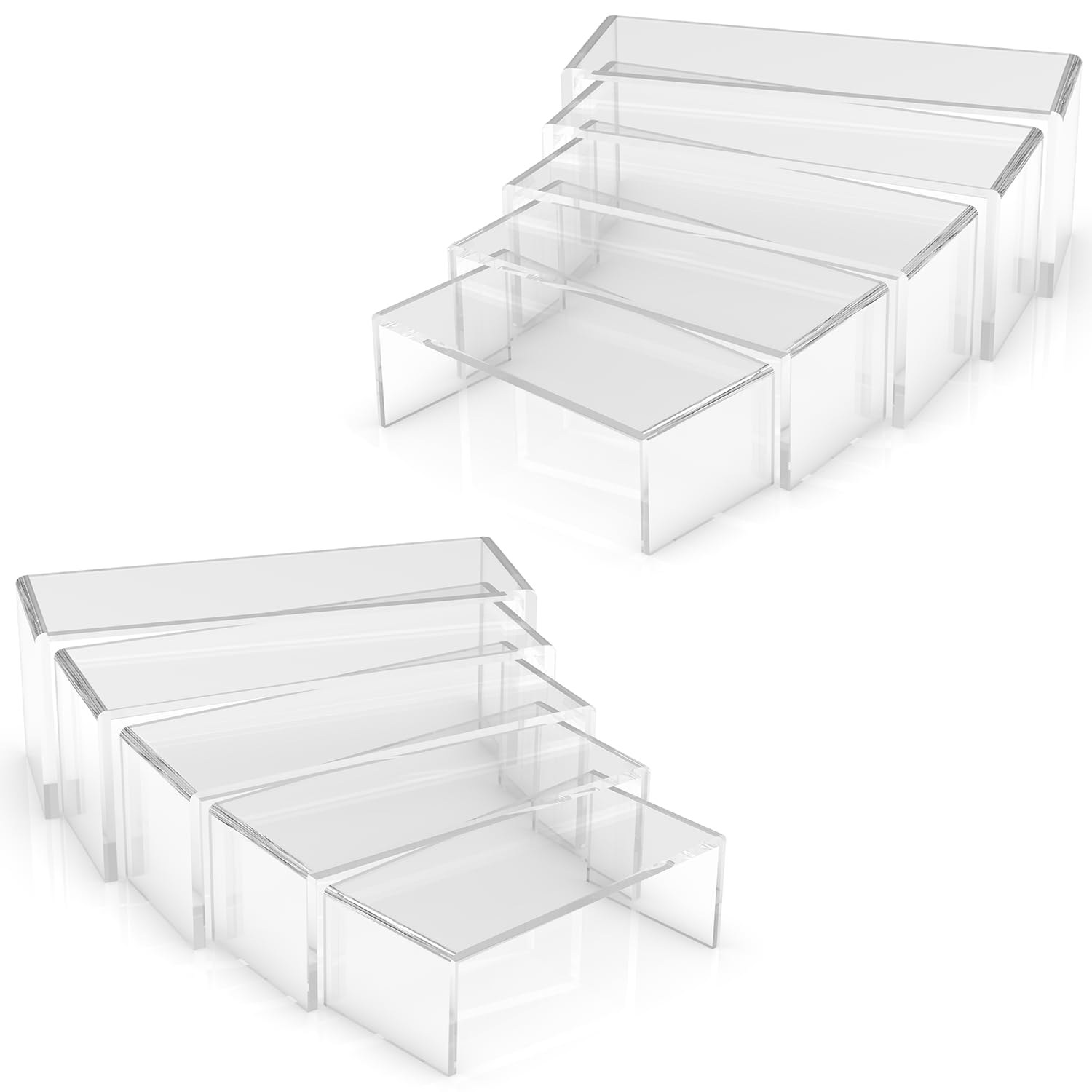 FAZMoss Clear Acrylic Display Stand, 5 Sizes, Clear Acrylic Display Risers Showcase Shelf Stand for Jewelry Store Equipment Display