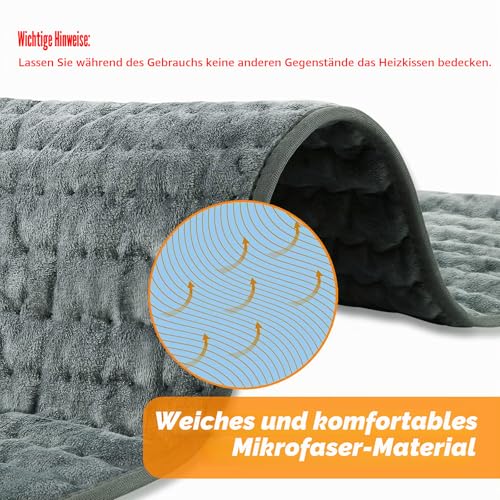Heizkissen, Elektrisches Wärmekissen mit Automatischer Abschaltung und 6 Temperaturstufen, Heizkissen für Rücken, Nacken, Schulter, Bauch, Maschinenwaschbar (Dunkelgrau, 30 X 60 cm)