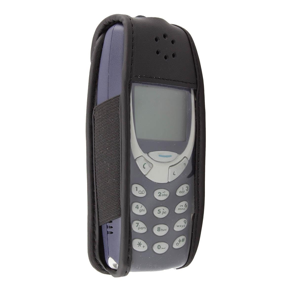 caseroxx Leather-Case with belt clip compatible with Nokia 3310/3330 made from genuine leather, Pouch with belt clip and viewing window in black