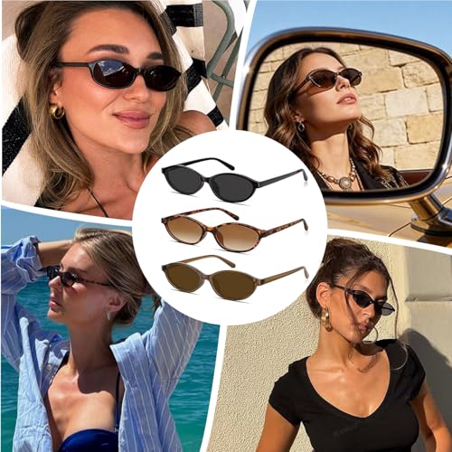 GALASALA 3PCS Lentes de Sol Mujer, Lentes de Sol Retro UV400, Lentes AC Montura PC Ultraligera, Gafas de Sol Mujer que Realzan el Rostro, Ideal para Playa, Piscina, Conducir y Uso Diario