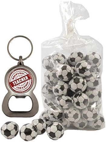 1StopShops World's Best Teacher Seal Design Bottle Opener Keyring and 200g Bag of Milk Chocolate Footballs
