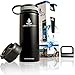 Liquid Savvy 18oz Insulated Water Bottle with 3 lids - Stainless Steel, Wide Mouth Double Walled Vacuum Insulated Bottle for Hot and Cold Beverages (Black)