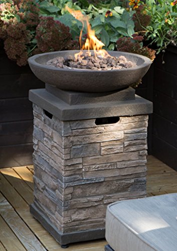 Realistic Stone-like Outdoor Patio Fire Pit Bowl with Free Cover. Get Ready for Entertainment in ...