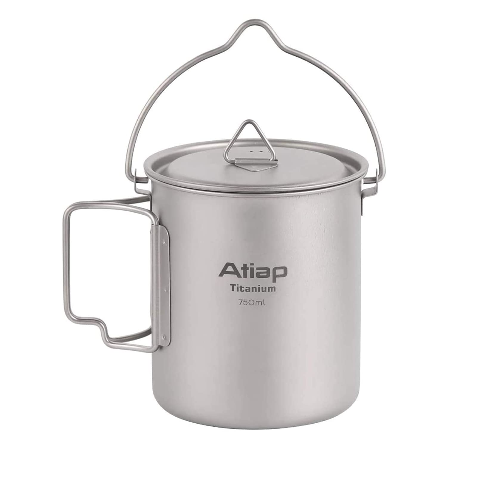 ATiAP Titanium Pot 750ml Cup Mug with Lid Foldable Handle Portable Lightweight for Outdoor Camping Picnic (750ml Pot with Handle)