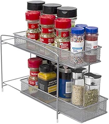 Home Basics 2 Tier Mesh Steel Helper Shelf Spice Condiments Rack