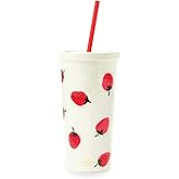 kate spade new york Insulated Tumbler with Reusable Straw, 20 Ounce Acrylic Travel Cup with Lid, Strawberries