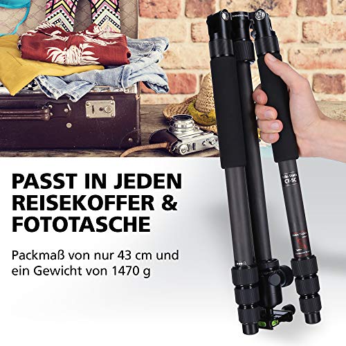 Rollei Carbon Stativ CT-5C I 3-in-1 Kamera-Stativ, Mini-Stativ und Monopod I 157 cm max. Höhe, 43 cm Packmaß, Makro-Funktion, Panorama-Kugelkopf – Bild 3