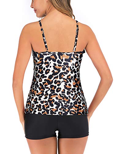 FLYILY Vrouwen 2 Stuk Tankini Badpakken Flounce Gedrukt Top met Boyshorts Plus Size Badmode Badpak - Image 3