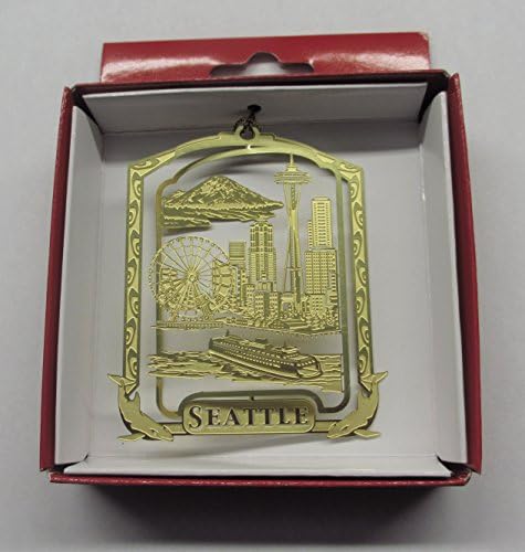 Nations Treasures Seattle Brass Ornament City Skyline Space Needle Ferris Wheel Ferry