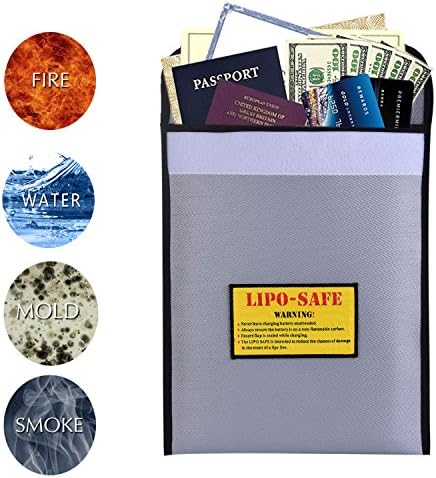 NUDO Home Safe Storage Fibreglass Pouch For Bank Cards Passport Cash Money Birth Certificate and RC Lipo Battery (11"X15")
