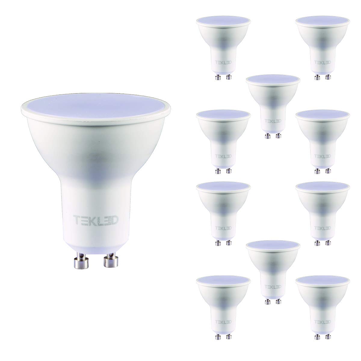 TEKLED® GU10 LED Bulbs | Energy Saving 7W Light Bulb 50W Halogen Spotlight Equivalent | 120° Wide Beam MR16 6500K 560LM NONDIMMABLE | 10-Pack | Daylight