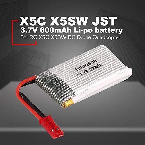 Florenceenid 2PCS 3.7V 600mAh JST Plug Li-po Battery for X5C X5SW RC Drone Quadcopter Aircraft UAV Spare Part Accessories Model