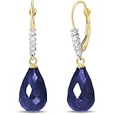 Galaxy Gold GG 14k Solid Gold Diamond Leverback Earrings with Natural Sapphires