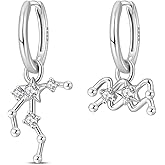 925 Sterling Silver Constellation Earrings For Women,Dangle Earrings With Cubic Zirconia | Trendy Hoop Huggie Design For Everyday Wear, Birthday Gift For Her