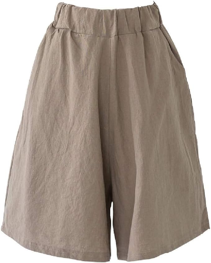 Twcx Womens Loose Elastic Waist Bermuda Shorts Plus Size Cotton Linen Shorts 4 US 5XL at Amazon 