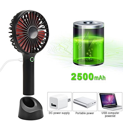 YIHUNION Mini Handheld Fan Portable, Hand Held Personal Fan Rechargeable Battery Operated Powered Cooling Desktop Electric Fan with Base, 2500mAh Battery 4 Modes for Home Office Travel Outdoor (Black) - Thumbnail 2