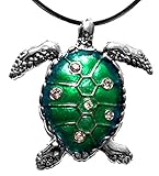 DianaL Boutique Amazing Green Sea Turtle Pendant Necklace with 18" Black Cord Gift Boxed