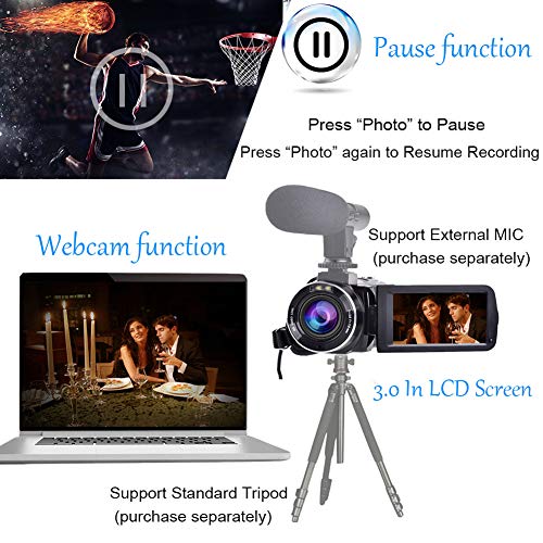 Video Camera Camcorder 24MP 1080P Full HD 30FPS Vlogging Camera IR Night Vision Camcorders Camera Recorder 16X Digital Zoom Camera with The Pause Function and Remote (NEW07)
