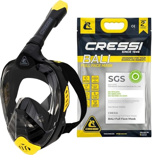 Cressi Bali Full Face Snorkel Mask - Panoramic Diving Mask - Dry-Top Tech & Snorkel Set - Cam Mount & Scuba Diving Equipment