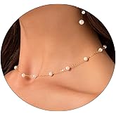 Sewyer Dainty Pearl Pendant Necklaces for Women 14K Gold Plated Handmade Layered Pearl Chain Necklace Delicate Layered Pearl Necklace Everyday Jewelry Gift