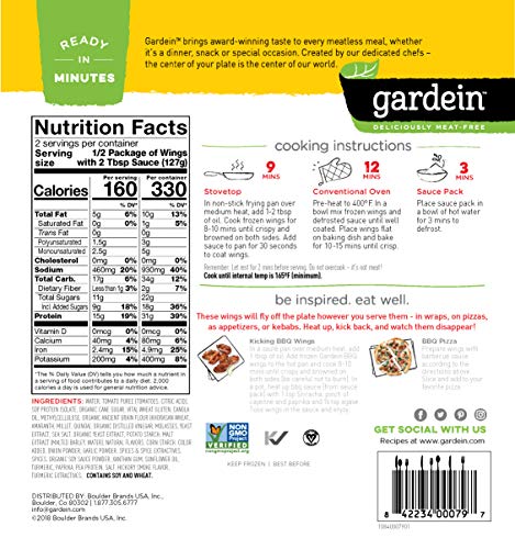 Gardein Sweet and Tangy Barbecue Wings, Meatless Protein Packed Wings, Contains Sauce Packet, 9 Ounce (Frozen)