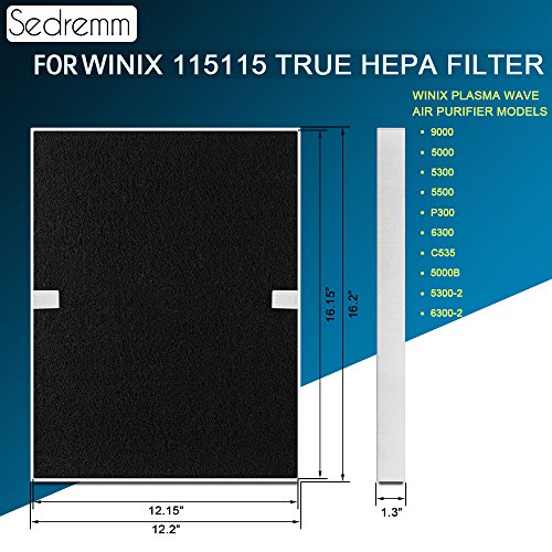 Sedremm True HEPA & 4 Carbon Prefilter Replacement Filter Compatible with Winix 115115 Compatible with Winix Plasma Wave Air Purifier Models 9000 5000 5300 5000B P300 5500 6300 C535 5300-2 6300-2