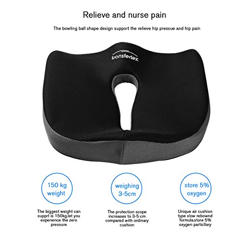 Seat Cushion For Back Pain Relief, Transfertex Tailbone Support Cushion , Sciatica, Prostate