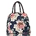 Buringer Reusable Insulated Lunch Bag Cooler Tote Box with Front Pocket Zipper Closure for Woman Man Work Picnic or Travel (Red Flowers)