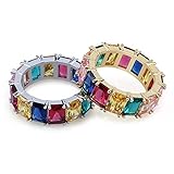 JINAO Iced Out Rainbow CZ Mens Bling Ring