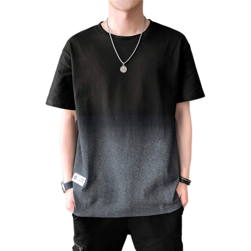 Anzn Men's T-Shirt, Short Sleeve, Summer Clothes, Cotton, Big T-Shirt, Gradient, Cut and Sewn, Casual, Loose, Stylish, Round Collar, Comfortable, Lightweight, Soft, Large Size, Spring, Summer, Autumn