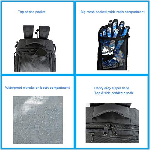 PAPAZAU Large Ski Boot Backpack Hold Helmet Ski Board 50L (Black
