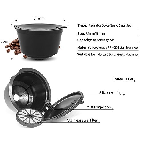 BRBHOM Colorful Dolce Gusto Refillable Capsules Pods Rusable Coffee Filters Set of 6