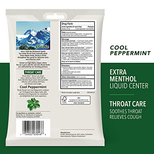 Ricola Max Throat Care Cool Peppermint Large Bags Cough Suppressant