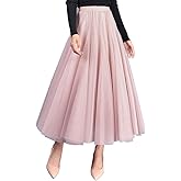 Tulle Skirts for Women Pleated Layered Tutu Skirt Ladies Elegant Flowy Long Skirts Bridesmaid Wedding Midi Skirt