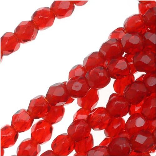 Jablonex Czech Fire Polished Glass Beads 3mm Round Siam Ruby Red (50)