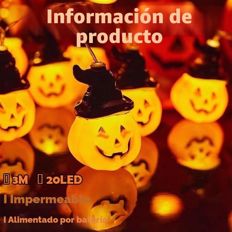 Guirlanda de luzes de Halloween, grinalda de 3 metros de 20 LEDs para interiores e exteriores, festas, jardim