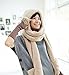 TONWHAR Womens Cute Winter Thick Warm Long Hooded Scarf with Mittens (Beige)