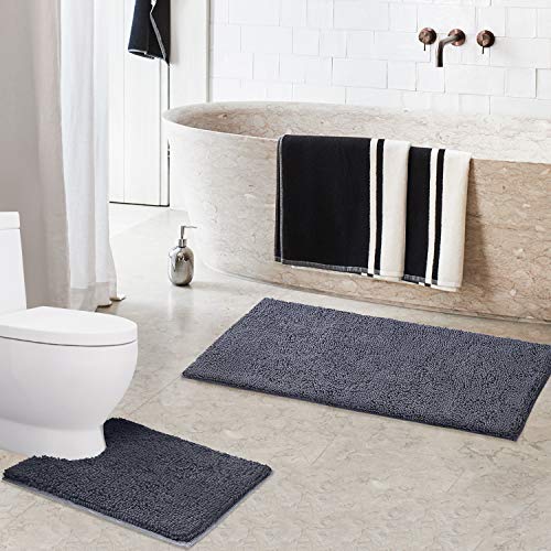 KMAT Bath Mats Luxury Chenille Bathroom Rugs(2 PCS), Soft Plush AntiSlip 28"x47" Shower Rug +20