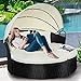 Tangkula Patio Furniture Outdoor Lawn Backyard Poolside Garden Round with Retractable Canopy Wicker Rattan 72.5 inch Round Daybed, Seating Separates Cushioned Seats (3 Pillows)