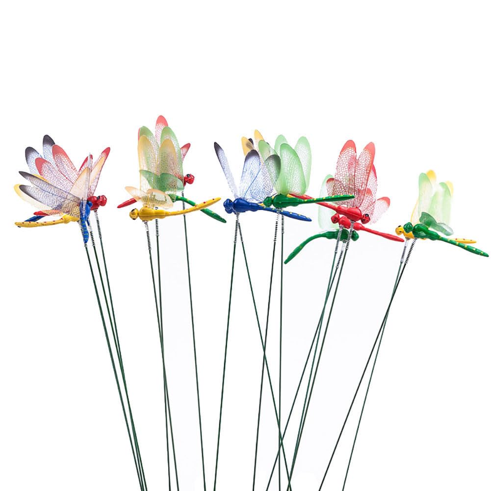 JIHUOO 10 Pcs Metal Dragonfly Stakes Sticks Colorful Yard Stakes Flower Pot Plant Stakes Outdoor Decorative Garden Stakes Lawn Patio Art Ornaments