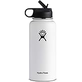 Hydro Flask Vacuum Insulated Stainless Steel Water Bottle Wide Mouth with Straw Lid (White, 32-Ounce)