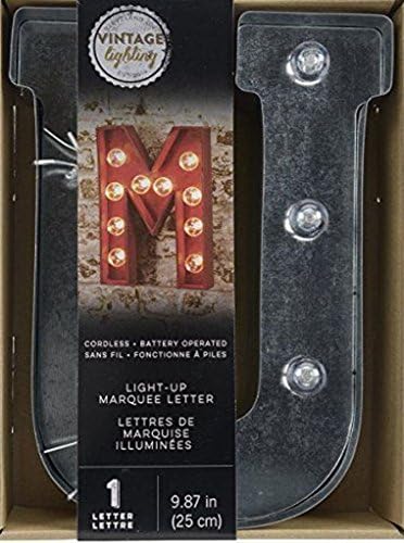 Darice Vintage Lighting Home Collections Metal Lighted 10" LED Light-Up Letter Marquee Sign Wall Decor ("U', White)