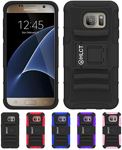 Galaxy S7 Case, HLCT Rugged Shock Proof Dual-Layer PC and Soft Silicone Case With Built-In Stand Kickstand for Samsung Galaxy S7 (2016) (Black)